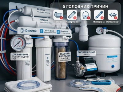 Чому з фільтра зворотного осмосу слабо тече вода: 5 причин та рішень